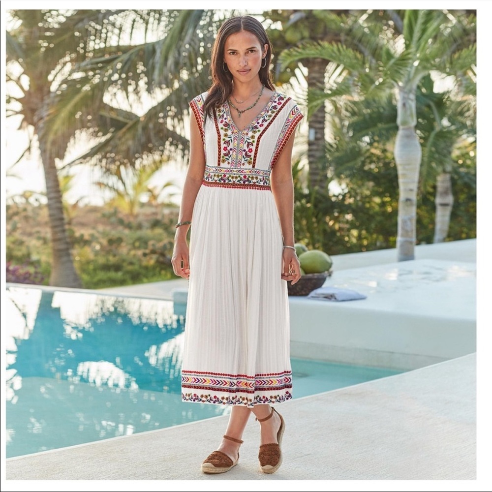Sundance Cream Floral Embroidered Margarita Gauze Dress. EUC. Size 8